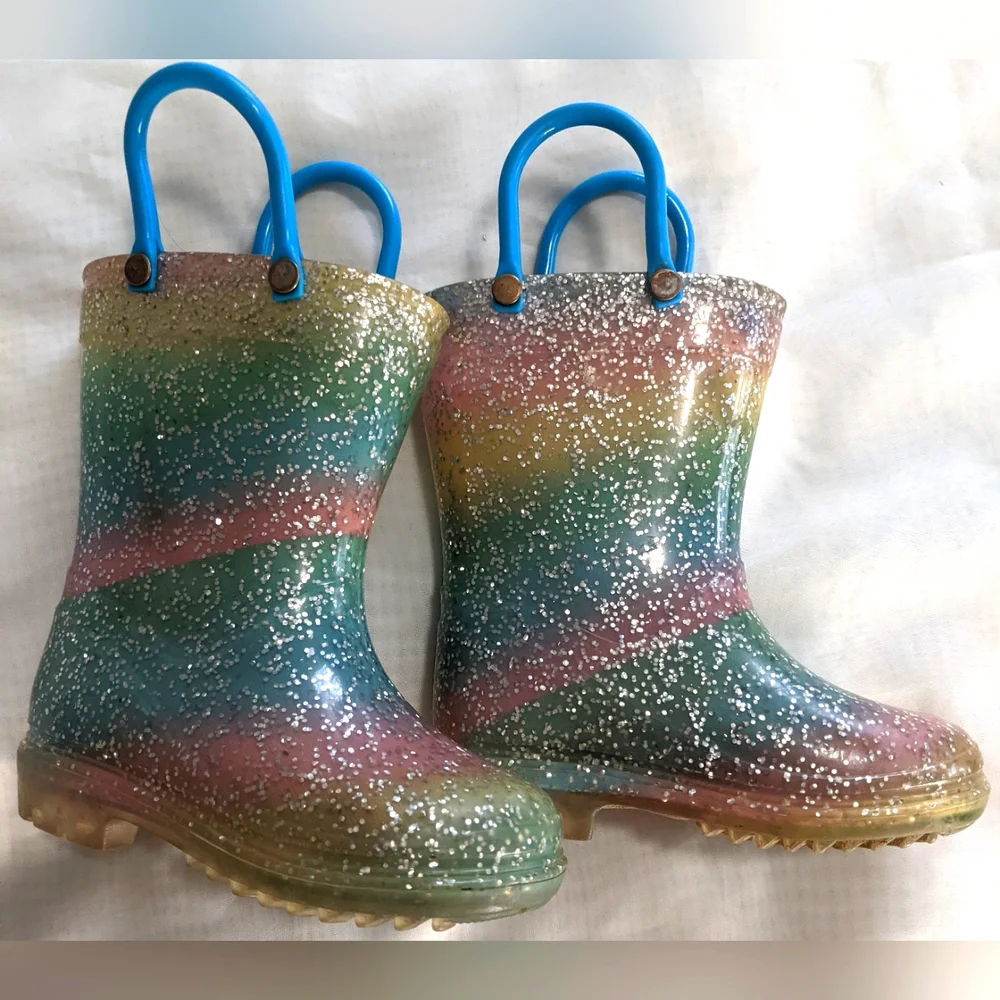 Austin Trading Co Little Girl Rainbow Glitter Rain Boots